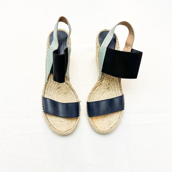 Charles David Spain Espadrille Wedge Leather Banded Sandals Size 40 - Picture 1 of 7